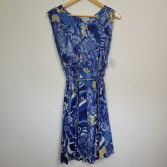 Blue Abstract Print Tie-Waist Dress - Orientique (Medium)