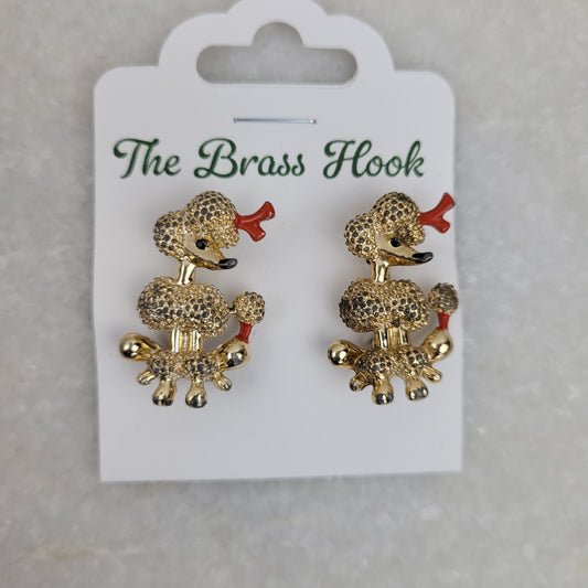 Vintage Gold Tone Poodle Dog Brooch Pin Set