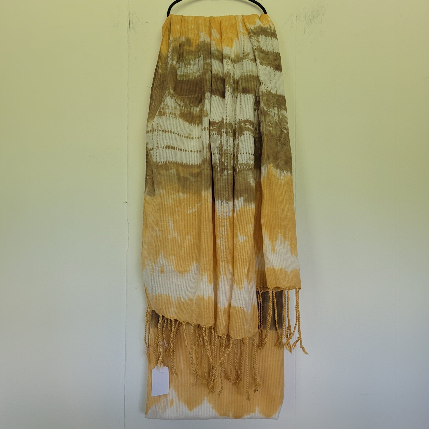 Mustard & Taupe Tie-Dye Fringe Scarf