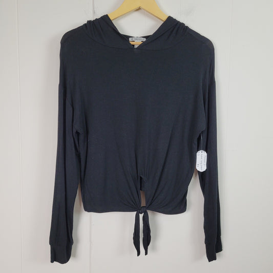 Black Tie-Front Hooded Long Sleeve Top - Forever 21 (S)