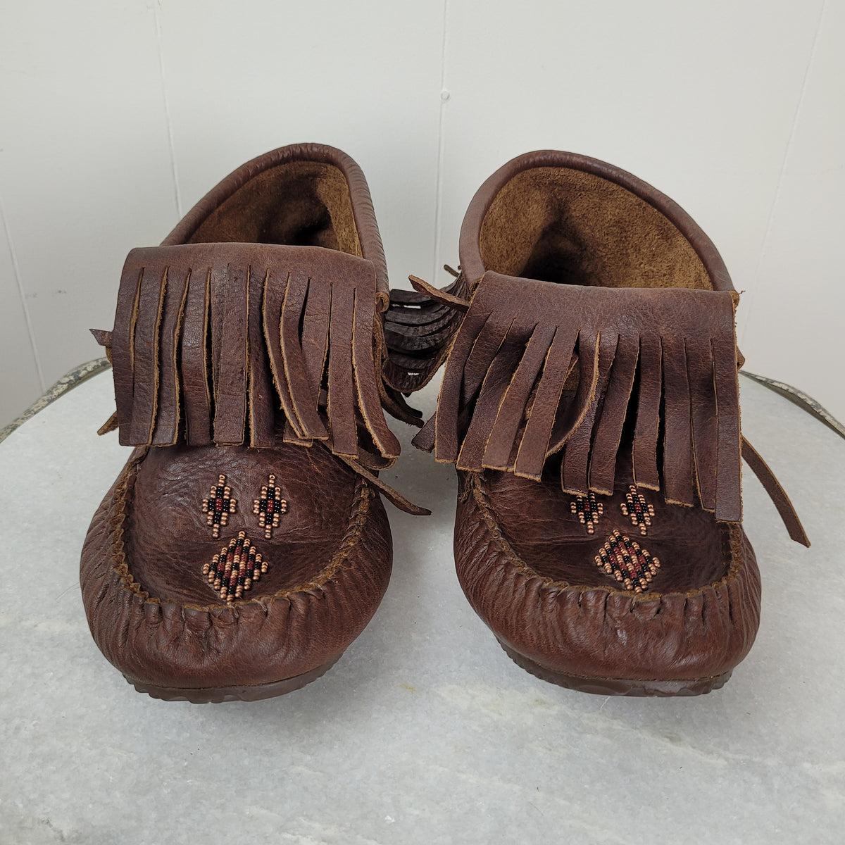 Brown Leather Fringe Ankle Moccasin Boots - Manitobah Mukluks (Size L11/M9)
