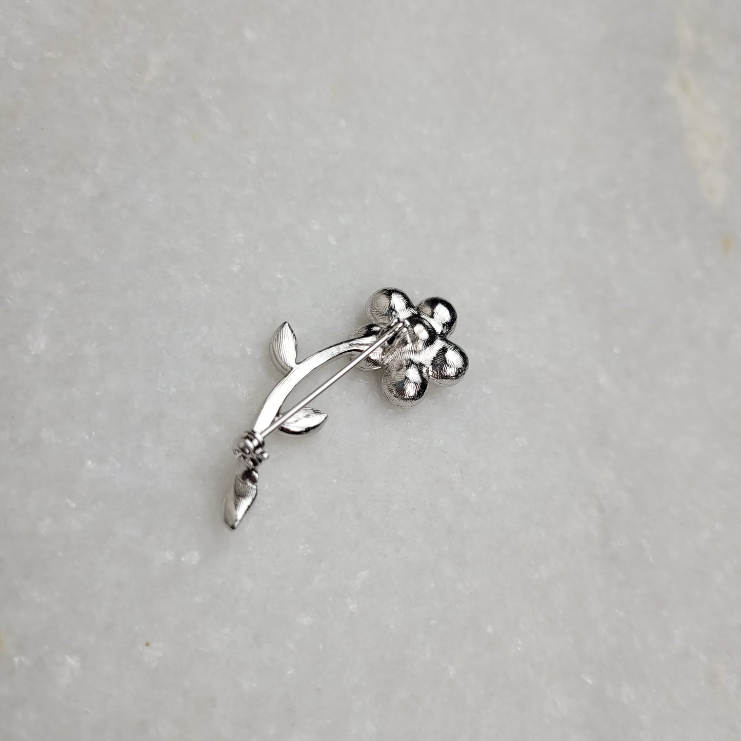 Blue & Clear Crystal Flower Brooch
