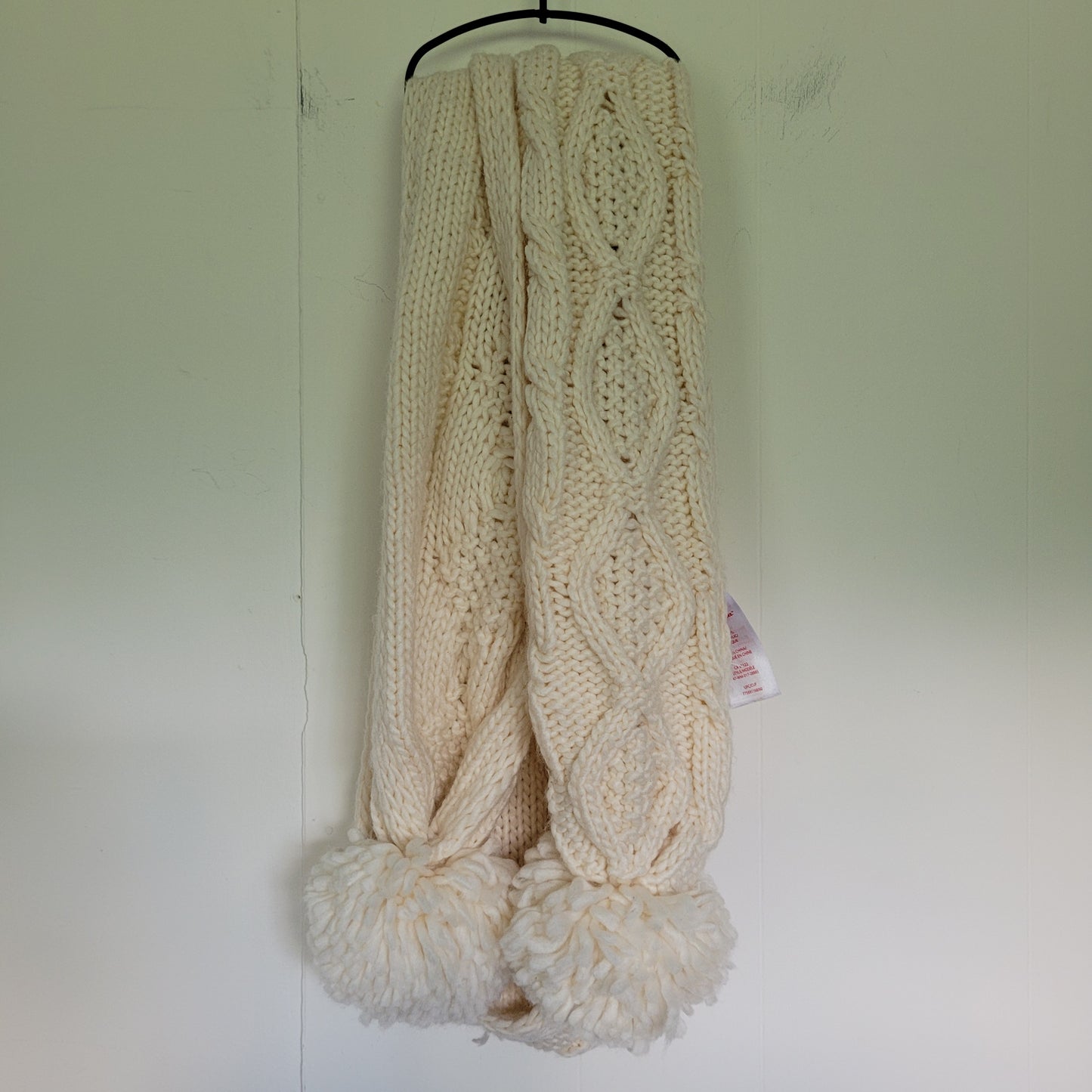 Cream Cable Knit Pom Pom Scarf - Canadiana