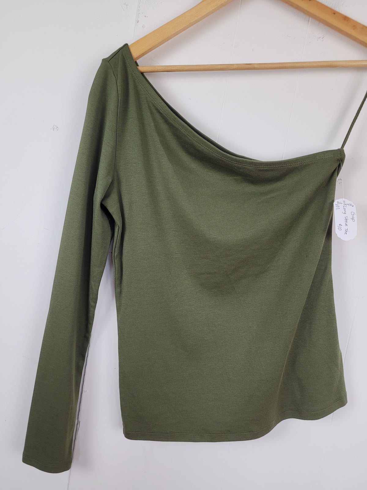GAP Medium Olive Green One-Shoulder Long Sleeve Top