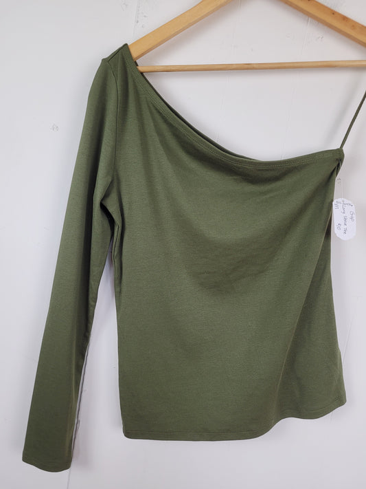 GAP Medium Olive Green One-Shoulder Long Sleeve Top