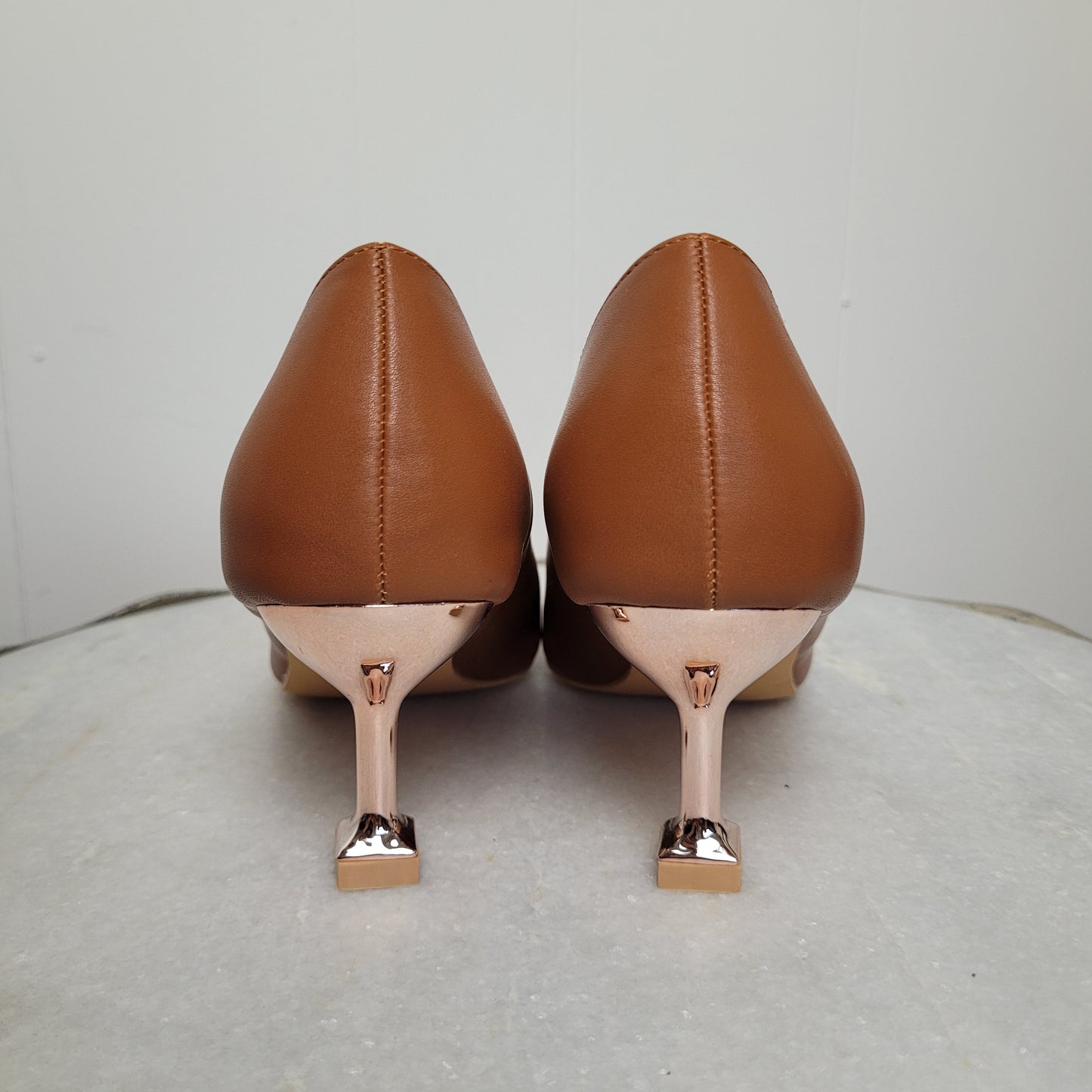 Cognac Pointed-Toe Kitten Heels (Size 7.5)
