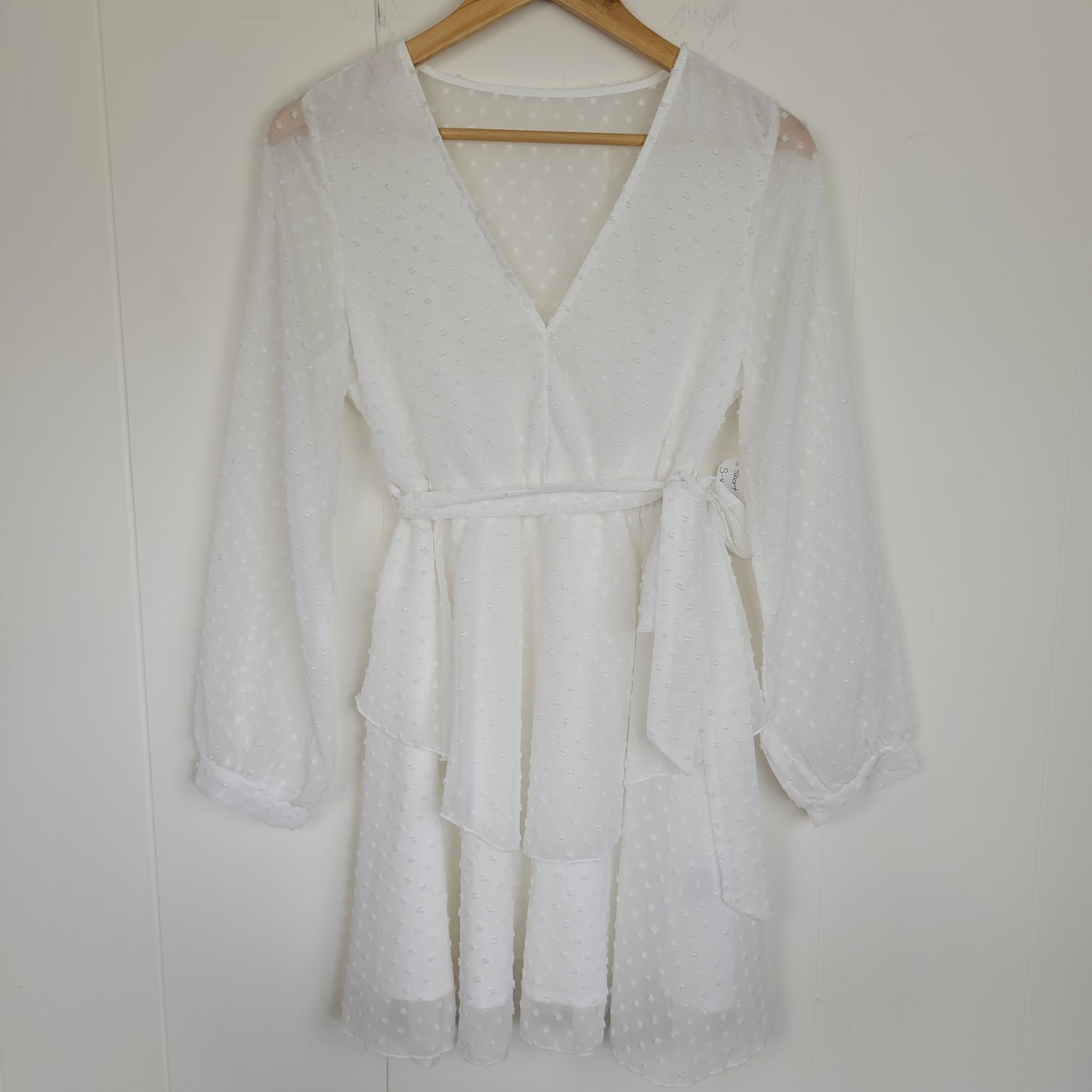 White Swiss Dot Wrap Mini Dress - Shein (Small)