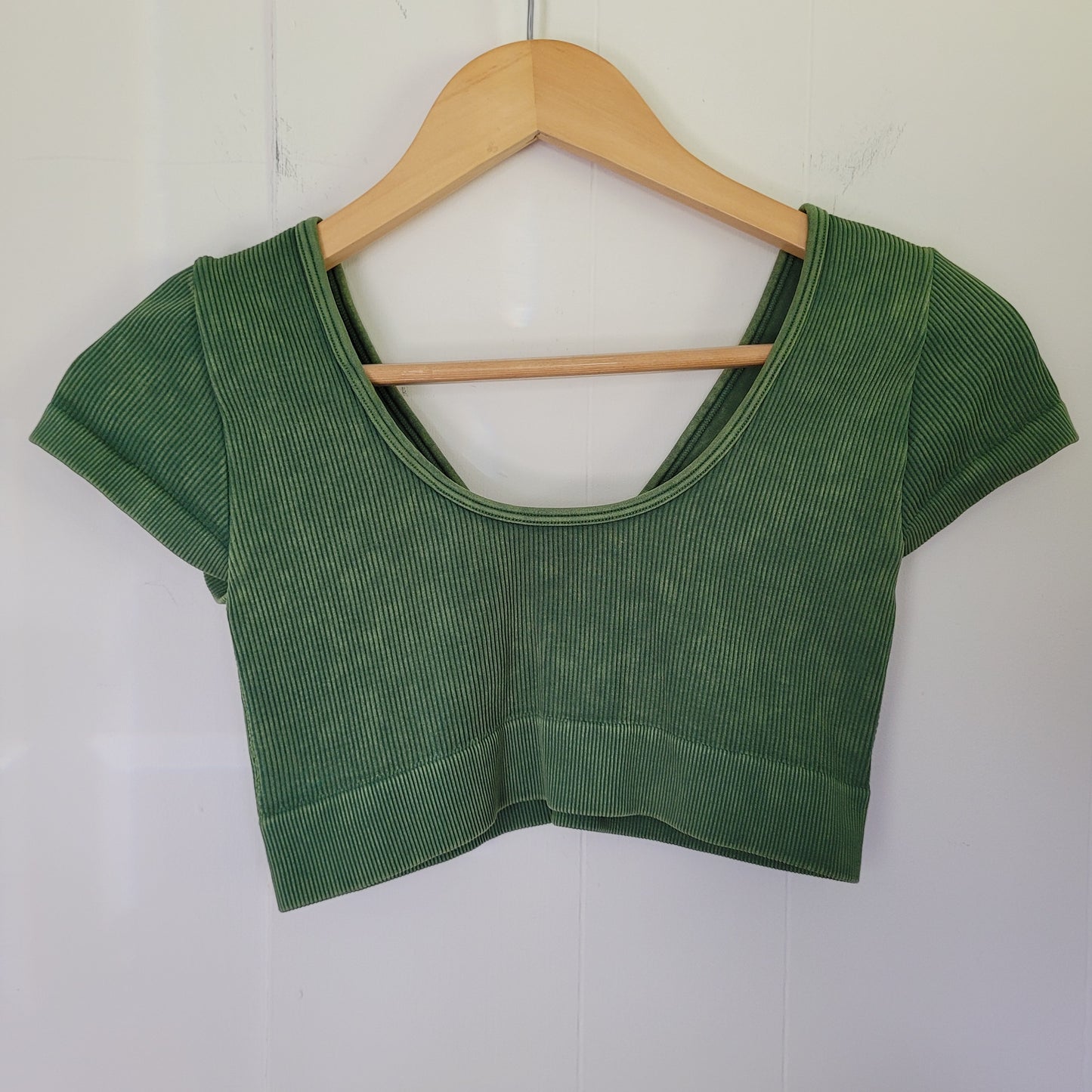 Green Ribbed Cutout Crop Top - Aerie (Size M)