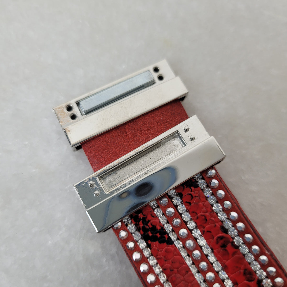 Red Snake Print Crystal Magnetic Bracelet