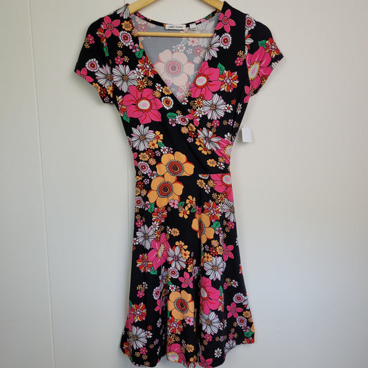 Black Floral Wrap Dress - Rebel Sugar (Small)