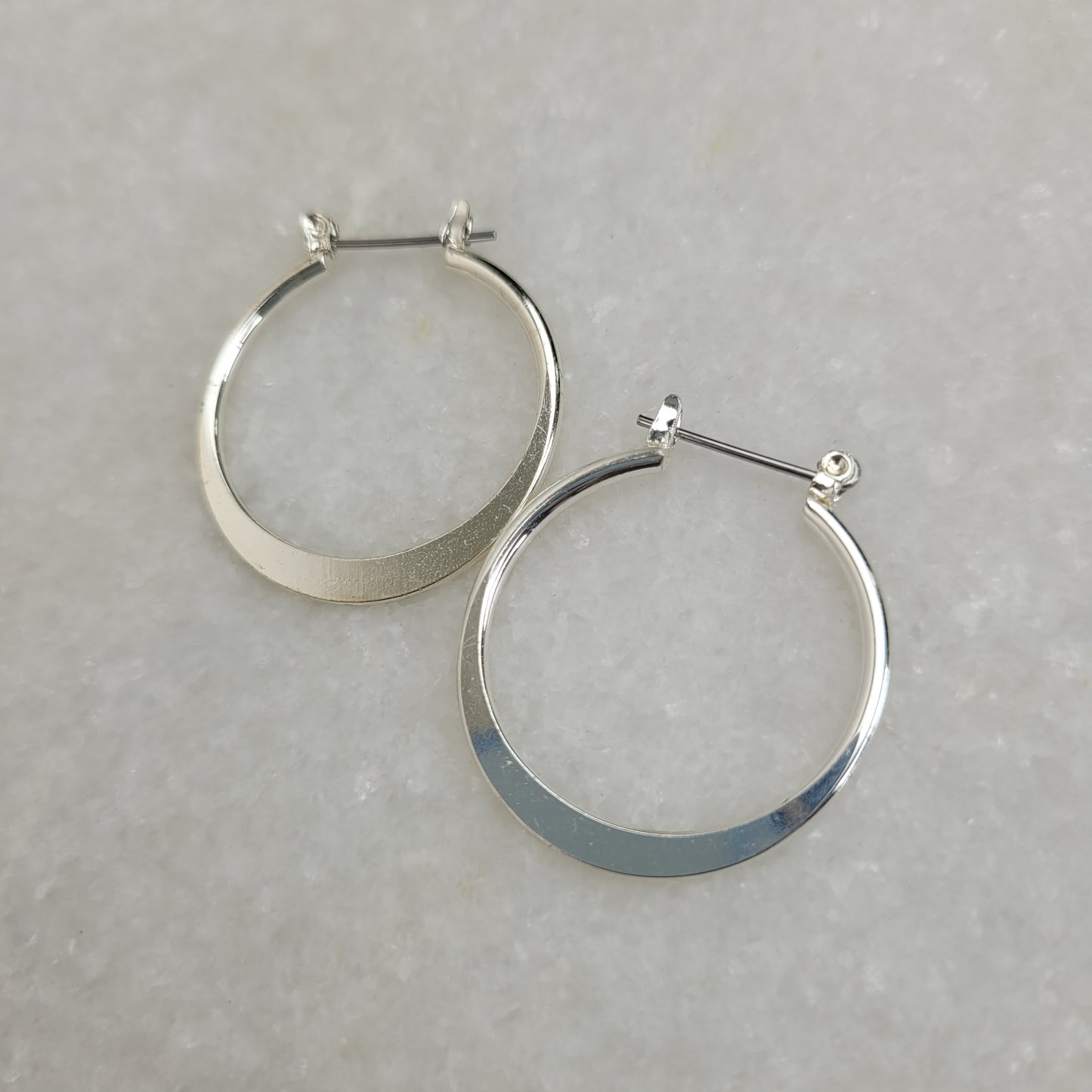 Silver Tone Flat Hoop Earrings