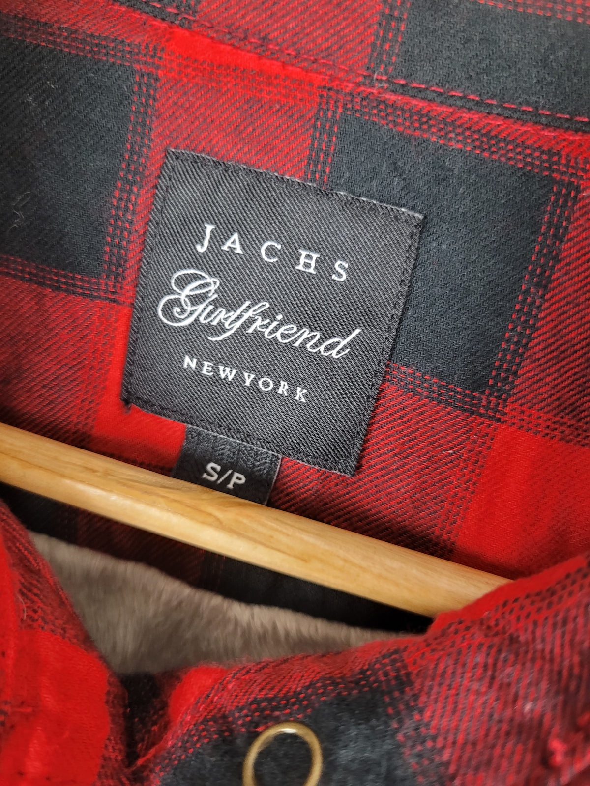 JACHS Girlfriend Small Red & Black Buffalo Plaid Sherpa-Lined Flannel Jacket