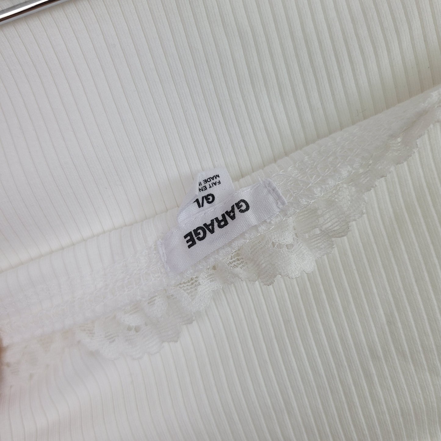 White Ribbed Lace Trim Tube Top - Garage (Size L)