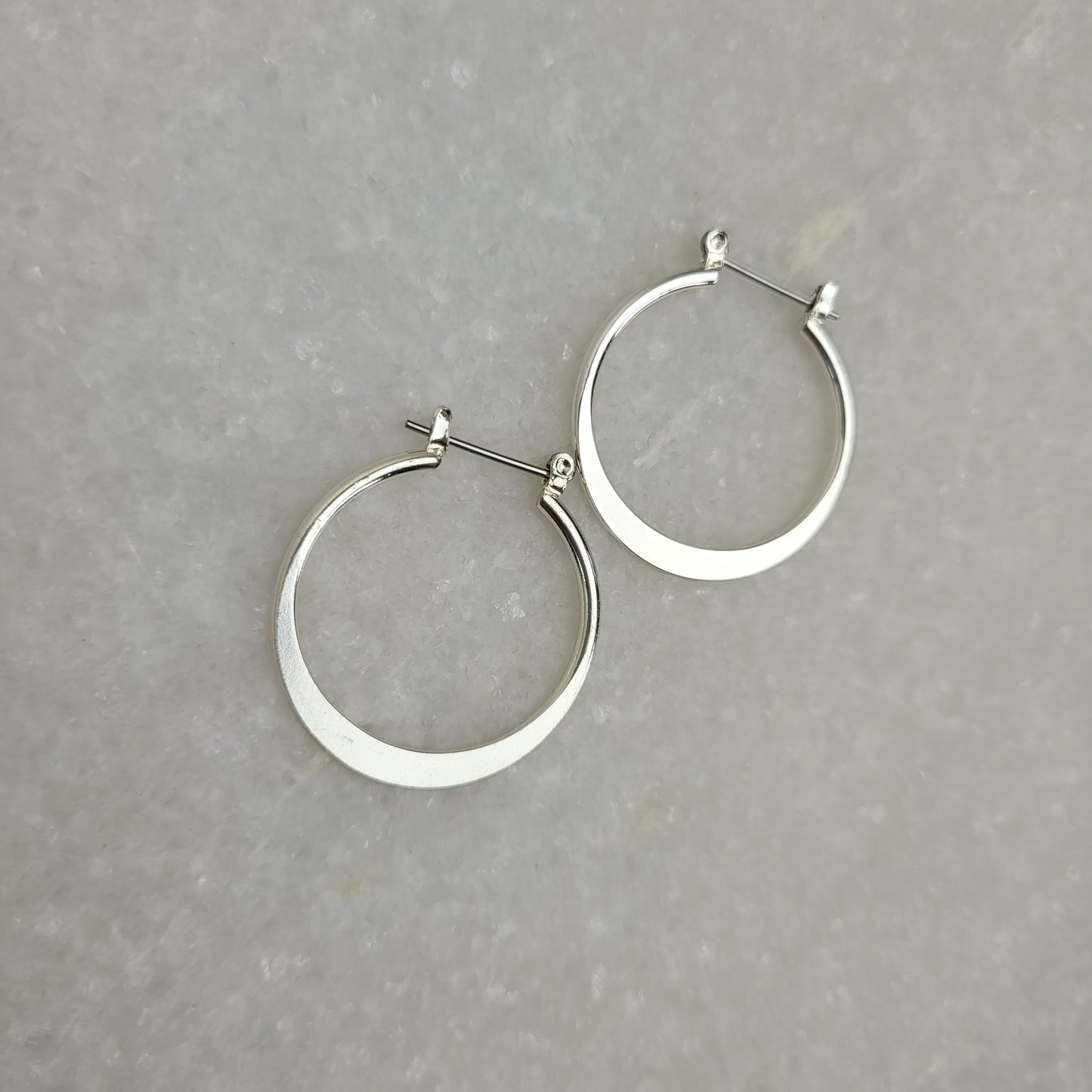 Silver Tone Flat Hoop Earrings