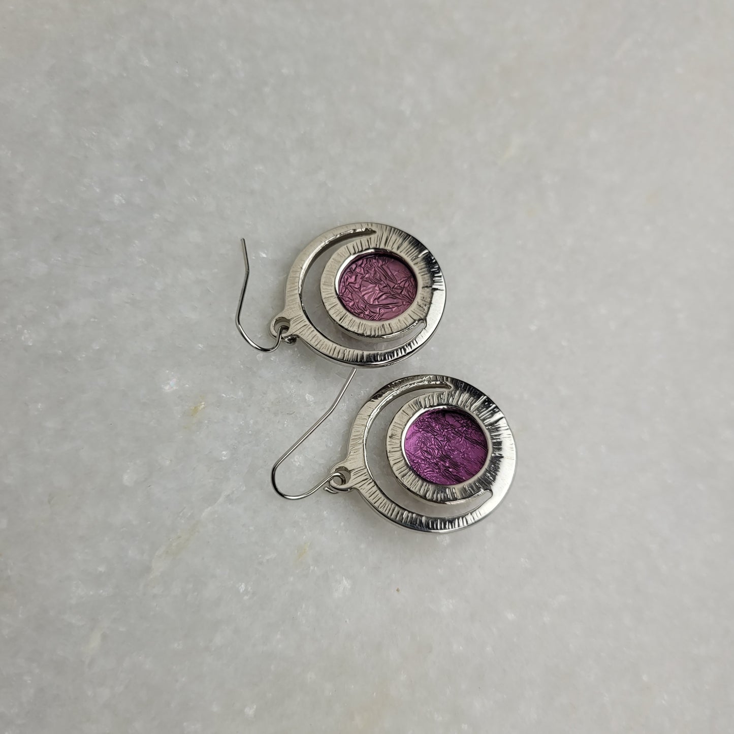 Purple Glass Circle Drop Earrings