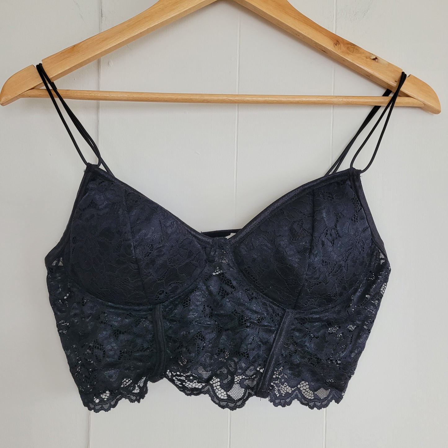 Black Lace Bustier Crop Top- Bozzolo (Size Large)