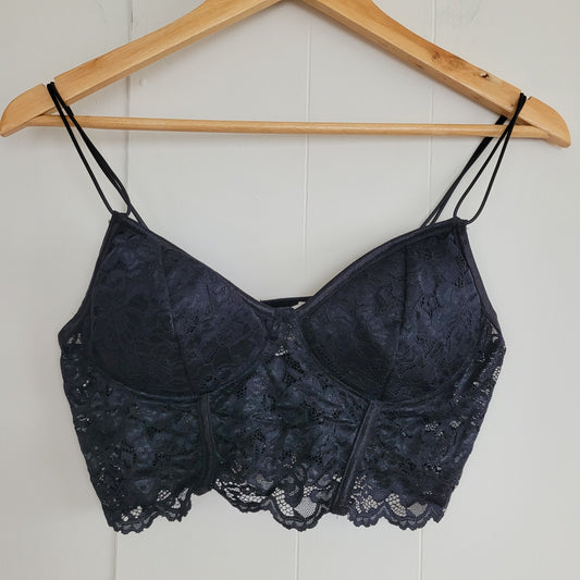 Black Lace Bustier Crop Top- Bozzolo (Size Large)