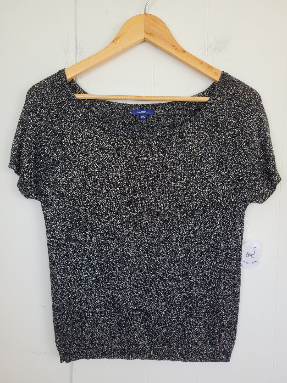 Reitmans Medium Black & Gold Shimmer Knit Top