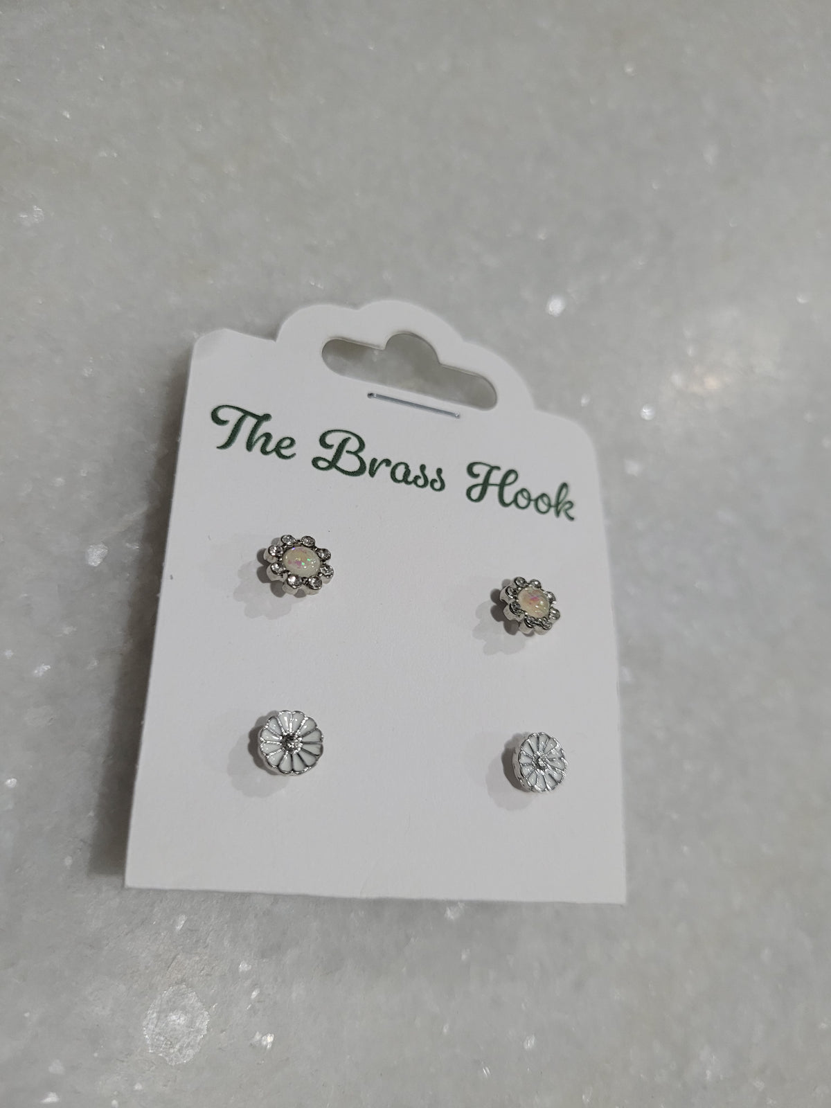 2-Pair Silver Tone Floral Stud Earrings