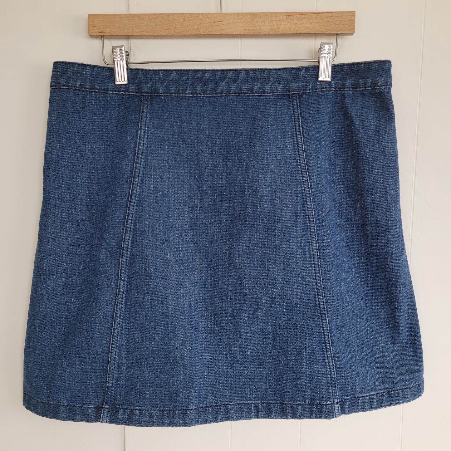 Denim Button Front Mini Skirt - High Waist Vintage Style - Cotone (Size 14)