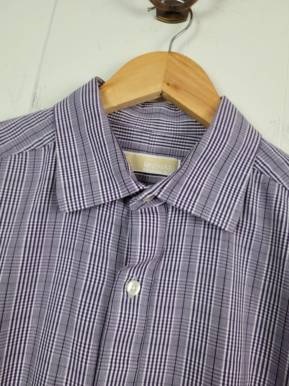 Michael Kors Large Purple Plaid Long Sleeve Button-Up Shirt