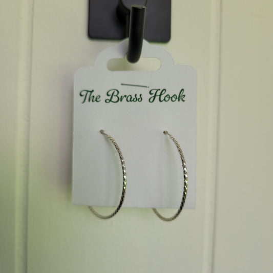 Silver-Tone Textured Hoop Earrings