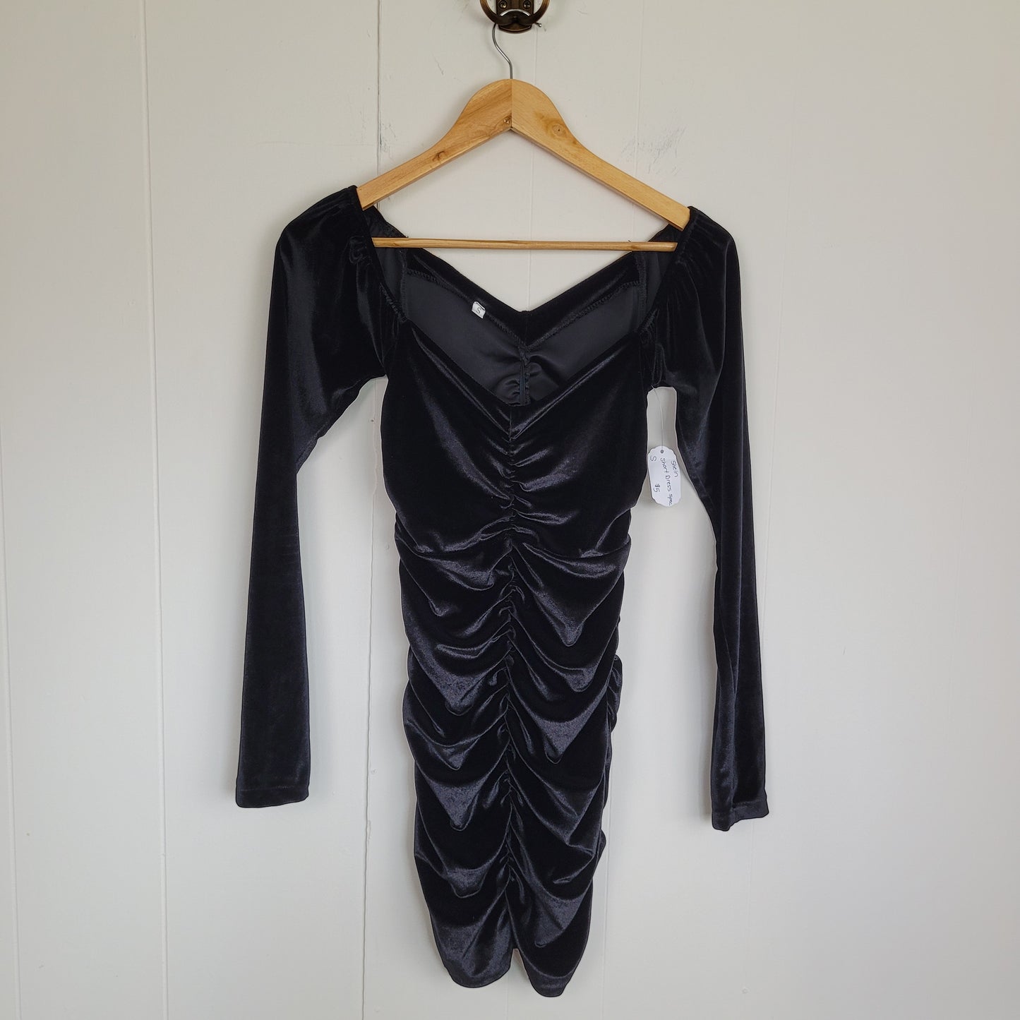 Black Velvet Ruched Mini Dress - SHEIN (Size Small)