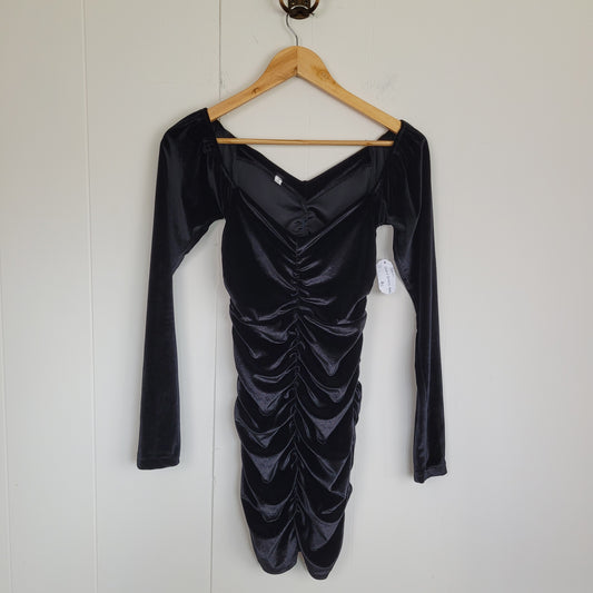 Black Velvet Ruched Mini Dress - SHEIN (Size Small)