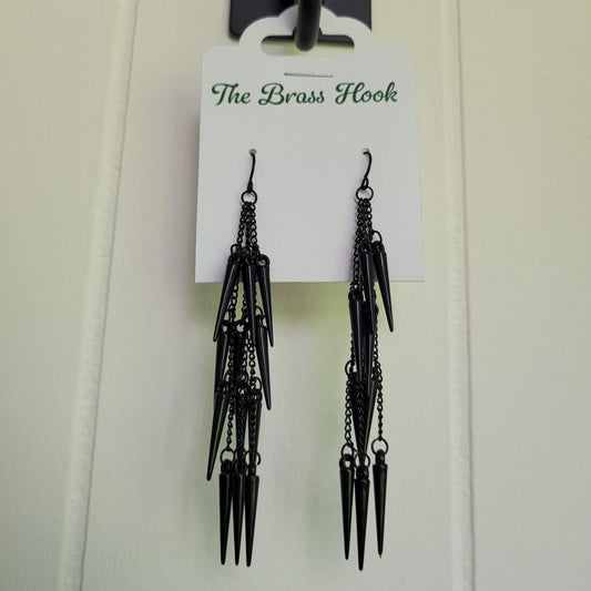 Black Spike Chain Drop Earrings