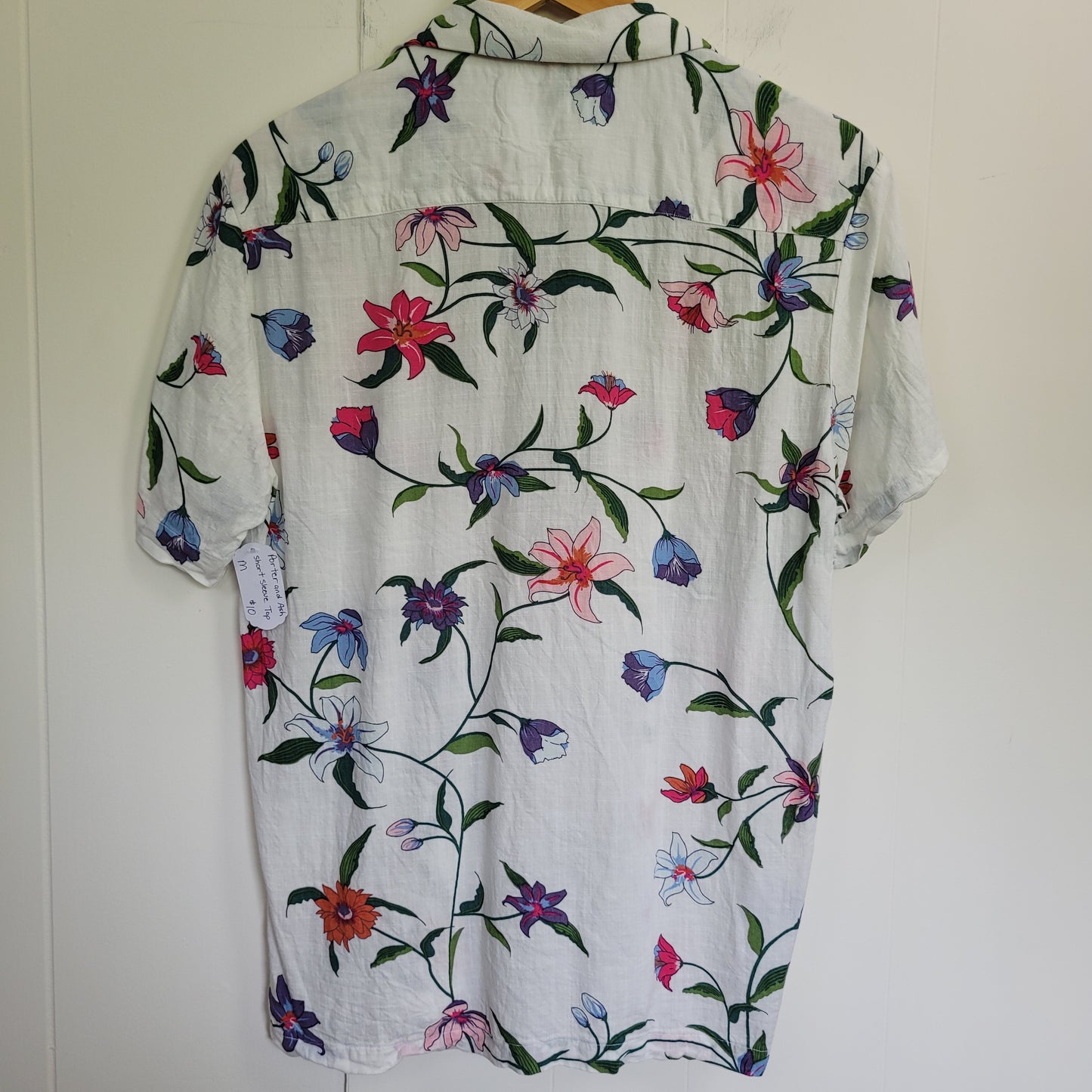White Floral Linen Blend Button-Up Shirt - Porter & Ash (M)