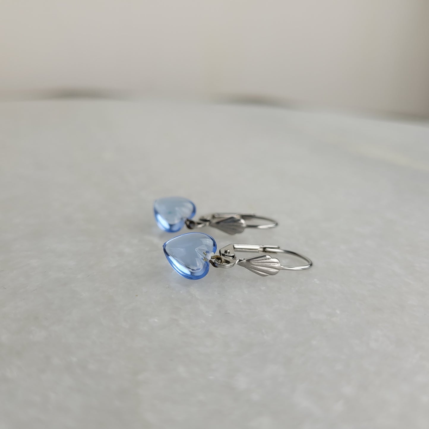 Blue Heart Dangle Leverback Earrings