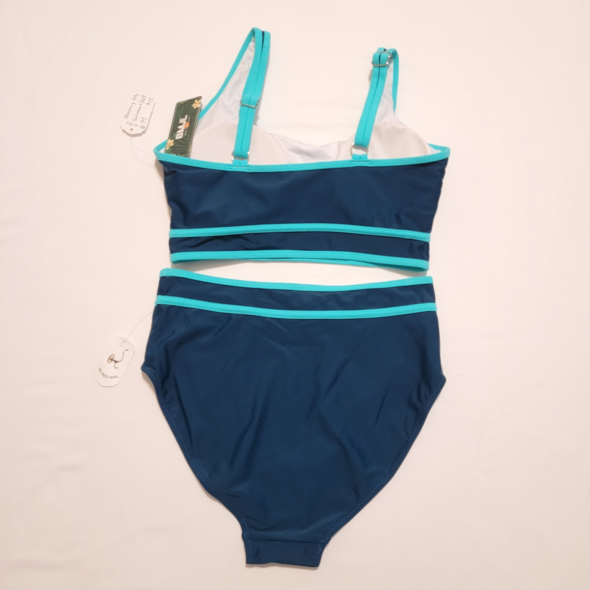 Navy & Turquoise High-Waisted Bikini Set - Blooming Jelly (M)
