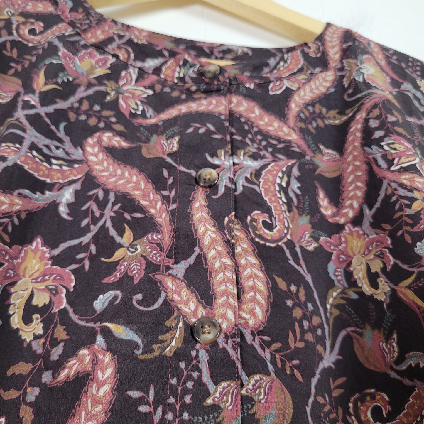 Burgundy Paisley Short Sleeve Blouse - Reitmans (XL)