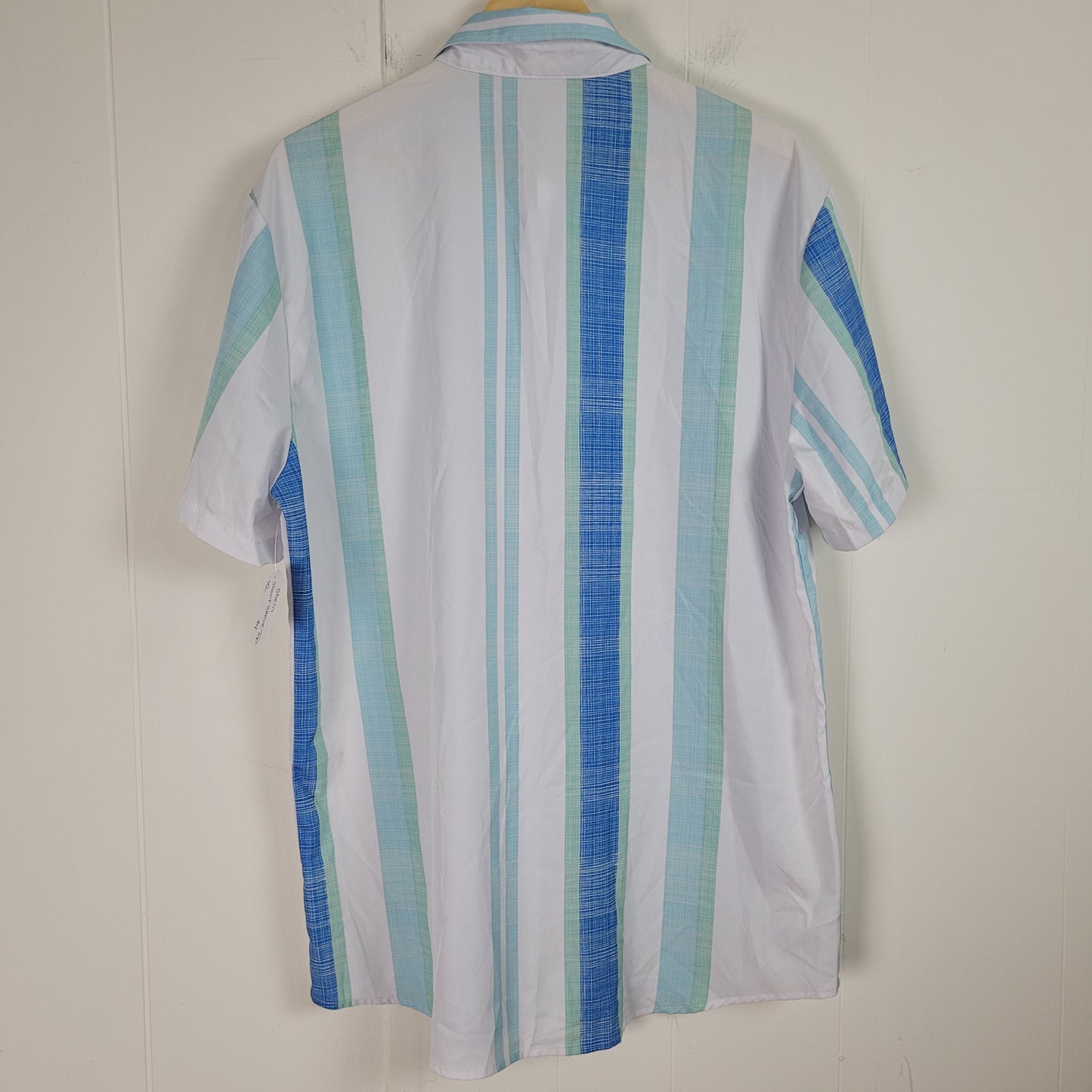 White & Blue Striped Short Sleeve Button-Up Shirt - SHEIN (XL)