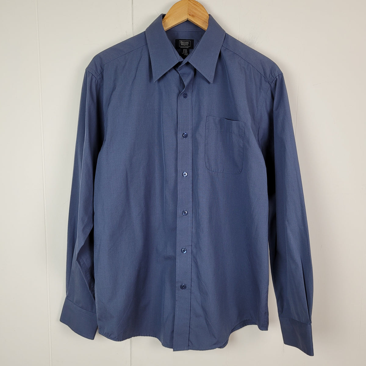 Blue Long Sleeve Button-Up Shirt - Denver Hayes (M - Mens)