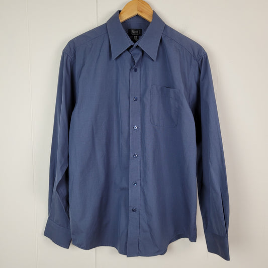 Blue Long Sleeve Button-Up Shirt - Denver Hayes (M - Mens)