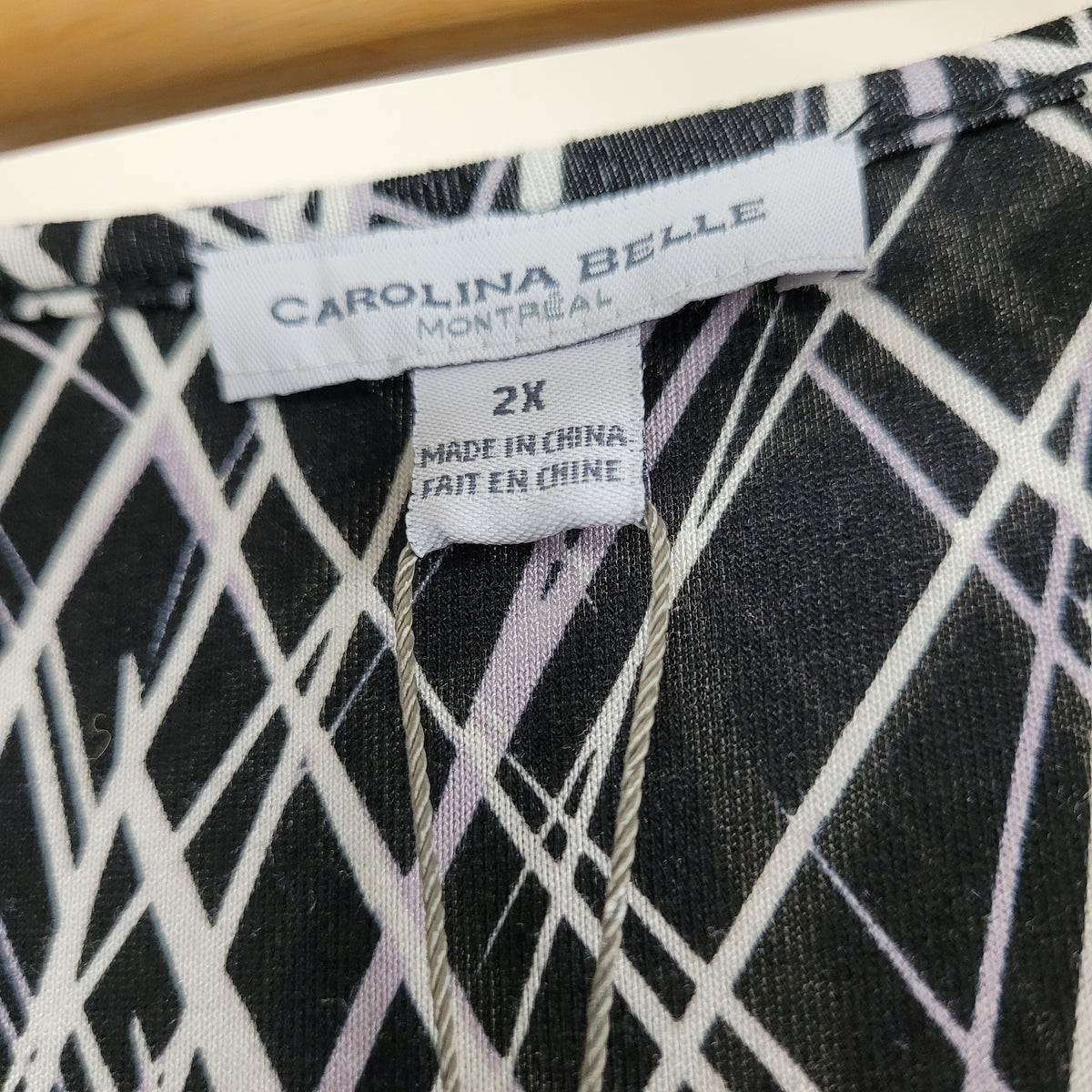 Black,White & Purple Abstract Print Long Sleeve Top - Carolina Belle (2X)