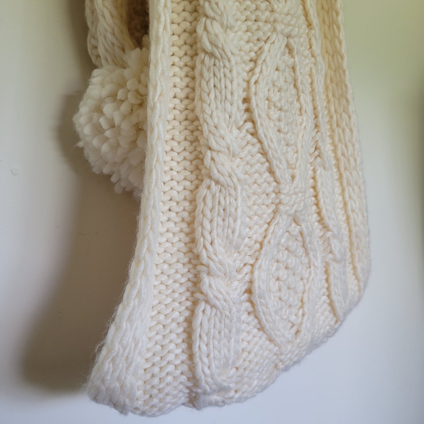 Cream Cable Knit Pom Pom Scarf - Canadiana