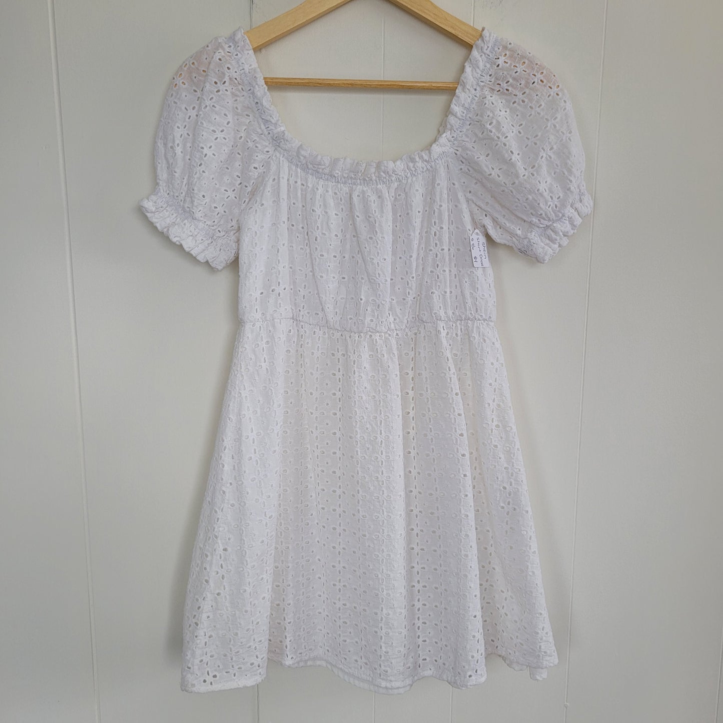 White Eyelet Puff Sleeve Mini Dress – Shein (Size Small)