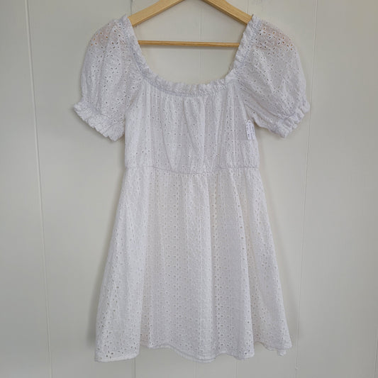 White Eyelet Puff Sleeve Mini Dress – Shein (Size Small)