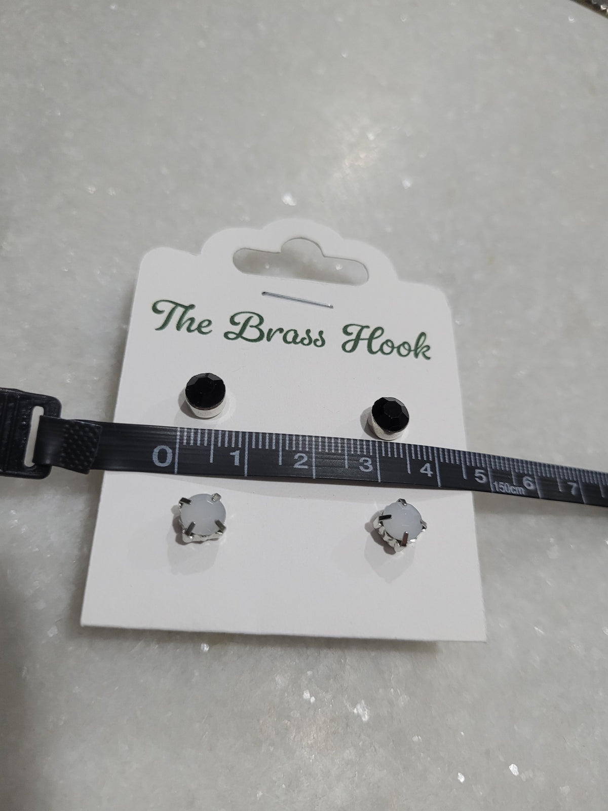 2-Pair Black & Grey Faceted Stud Earrings