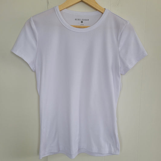White Ribbed Tee – Rebel Sugar (Size Large)