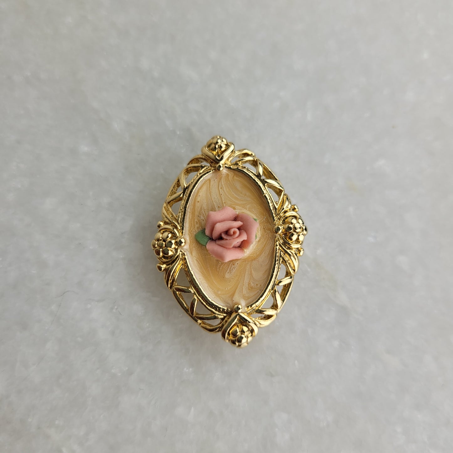Vintage Gold-Tone Pink Rose Convertible Brooch Pendant