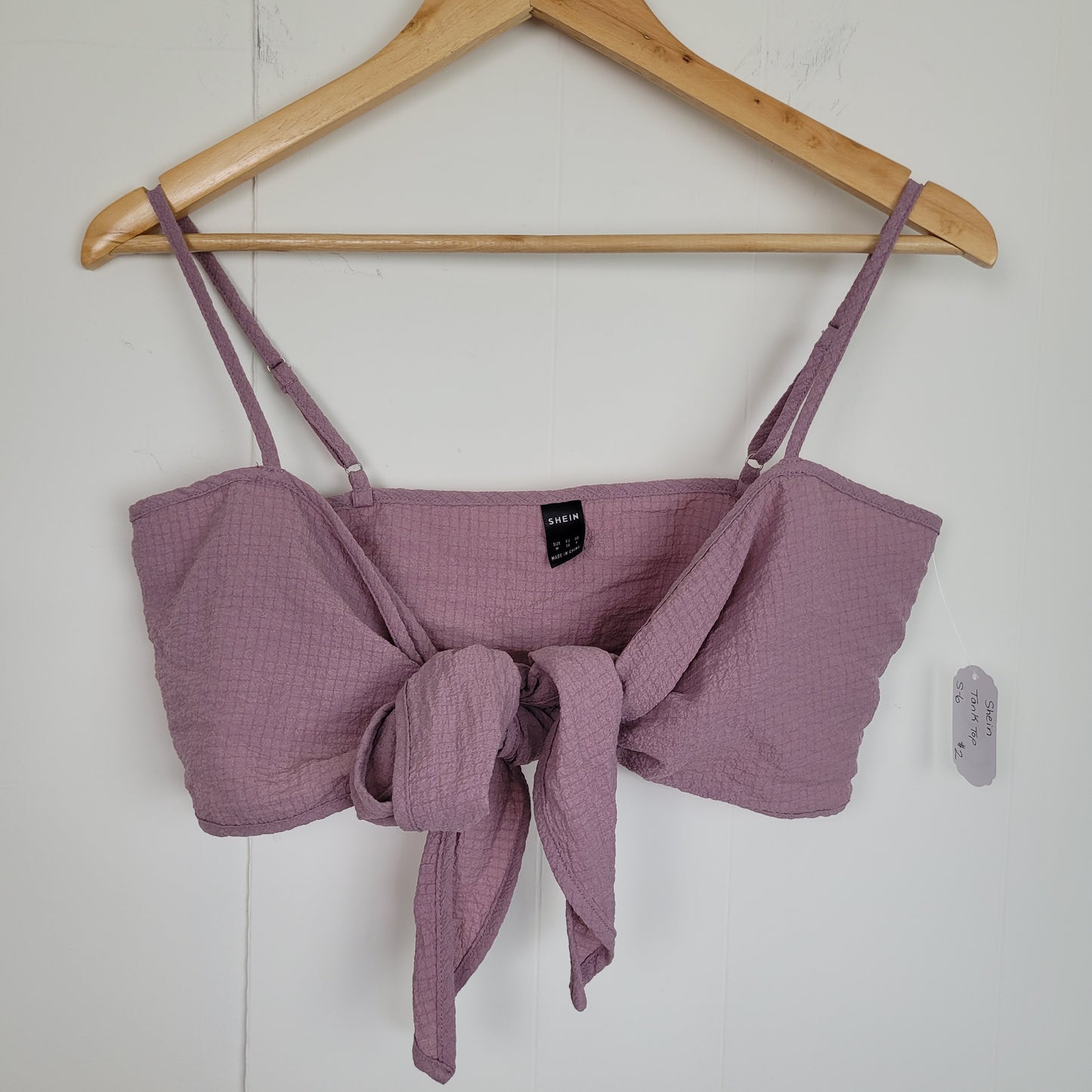 Dusty Mauve Textured Tie-Back Crop Top - Shein (Medium)