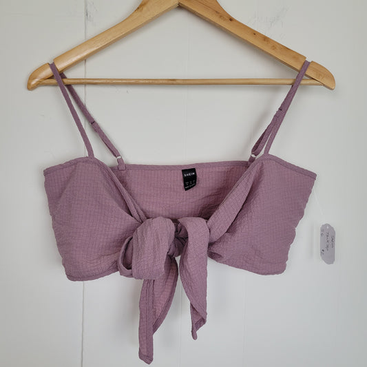 Dusty Mauve Textured Tie-Back Crop Top - Shein (Medium)