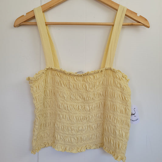 Yellow Smocked Crop Tank - American Eagle (Large)