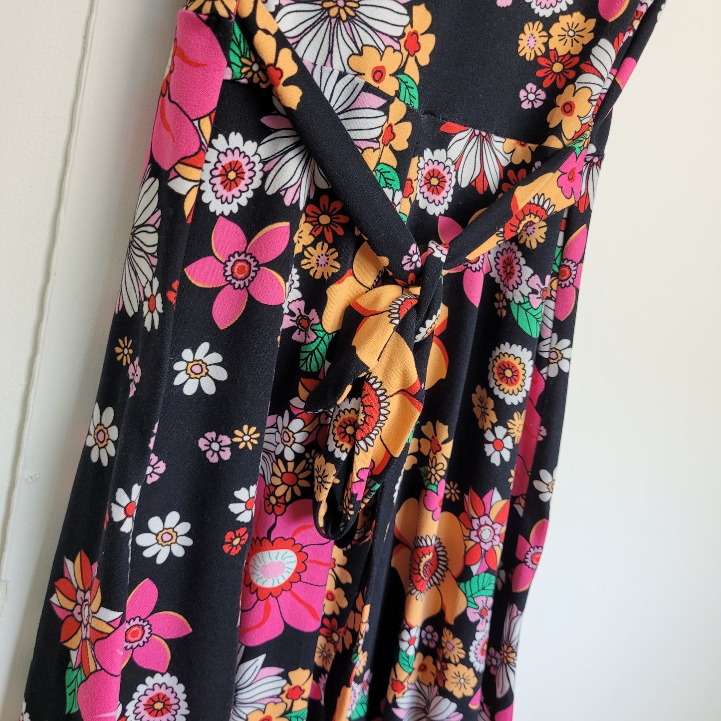 Black Floral Wrap Dress - Rebel Sugar (Small)