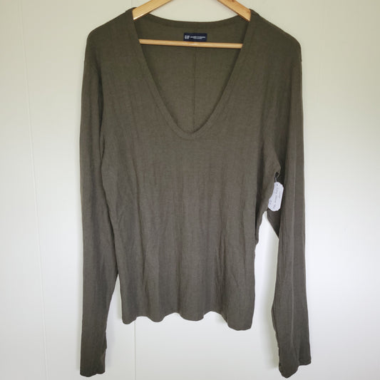 Olive Green Ribbed Long Sleeve Top - Gap (XXL Tall)