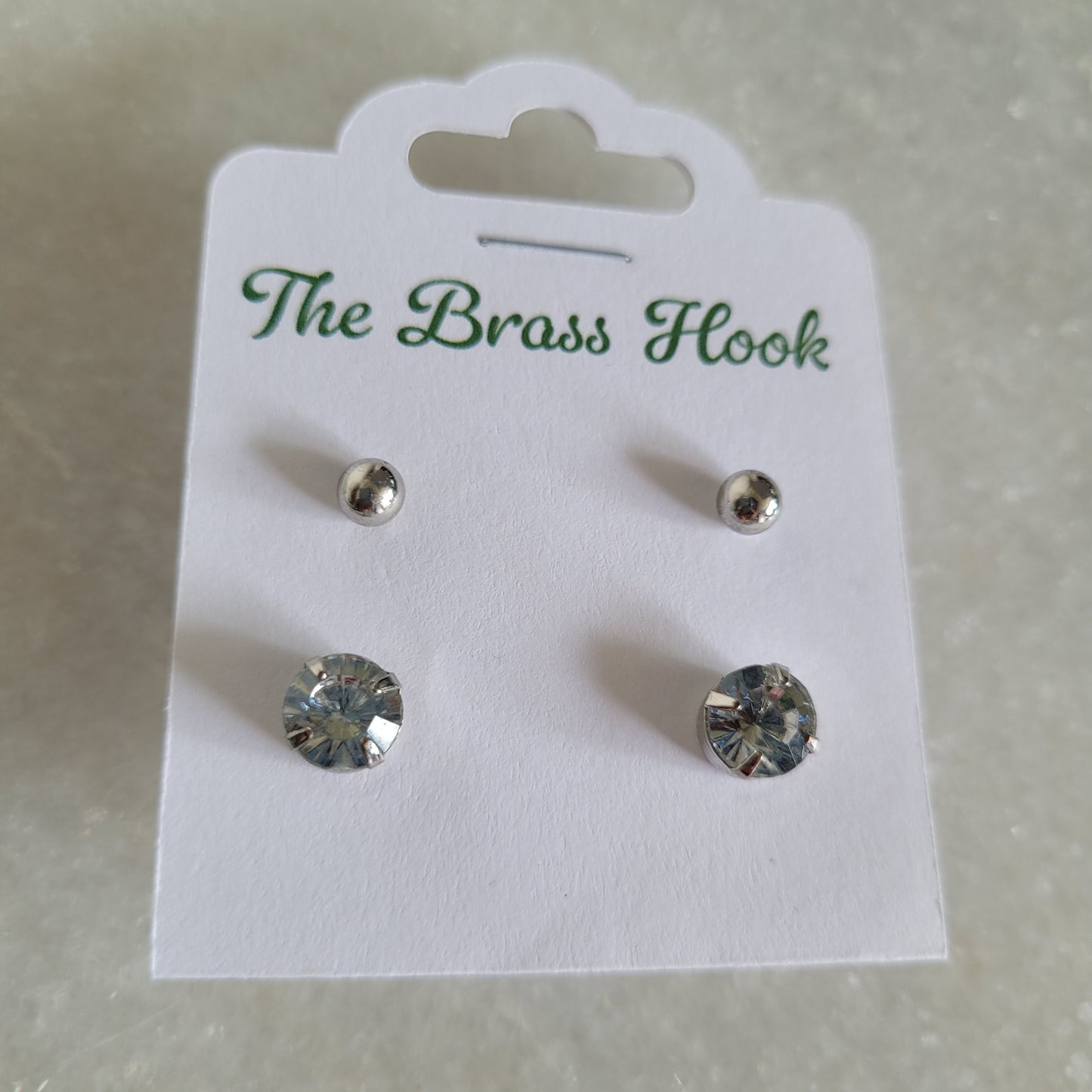2 Pair Silver-Tone Ball & Crystal Stud Earring Set