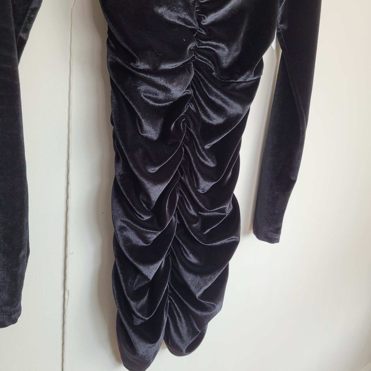 Black Velvet Ruched Mini Dress - SHEIN (Size Small)
